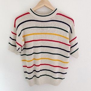 Vintage short sleeve striped silk sweater